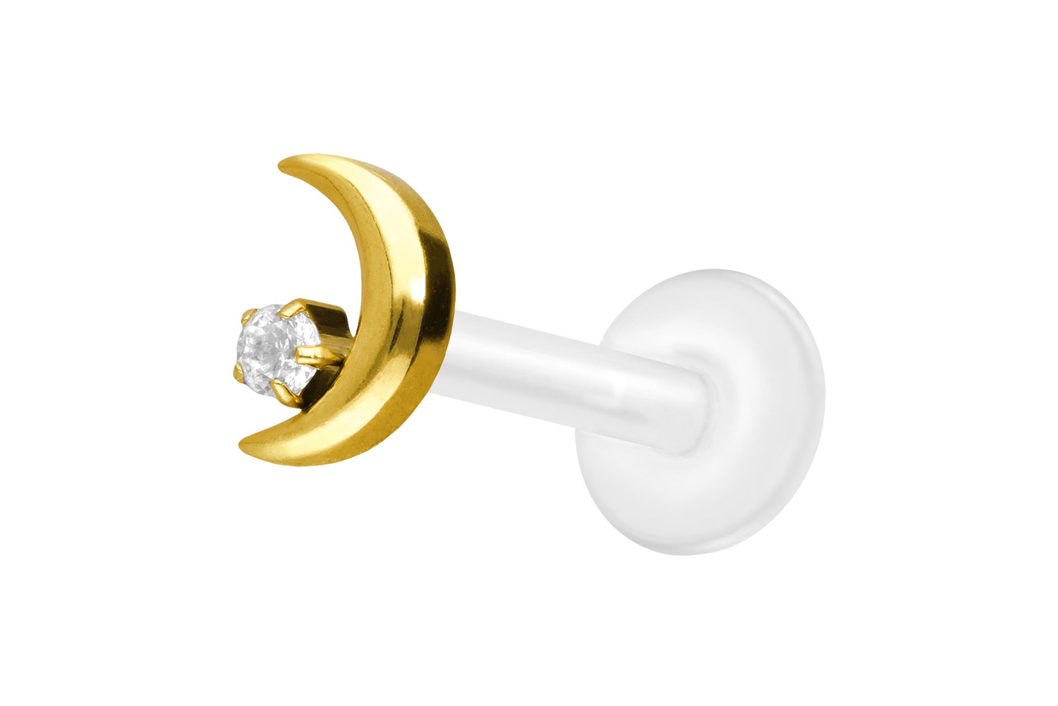PTFE Labret Piercing mit Innengewinde + Titan-Aufsatz MOND + KRISTALL